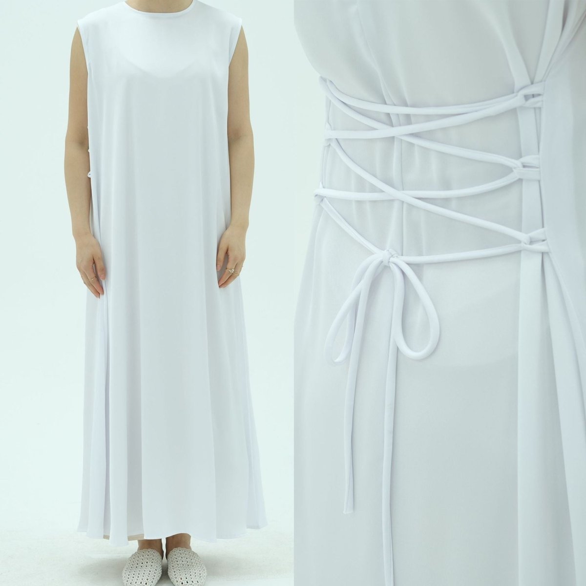 Robe longue sans manches avec dos corset à lacets (MS472)