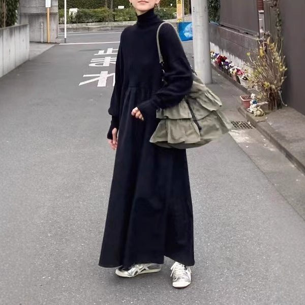 Robe Maxi à Col Roulé Oversize | Robe Pull à Manches Bouffantes (MS180)
