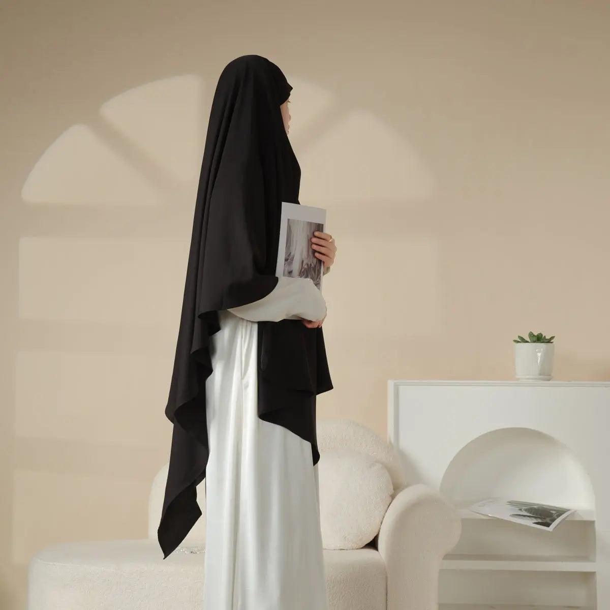 MK001 Niqab attaché - Khimar uni en Nida à 1 couche