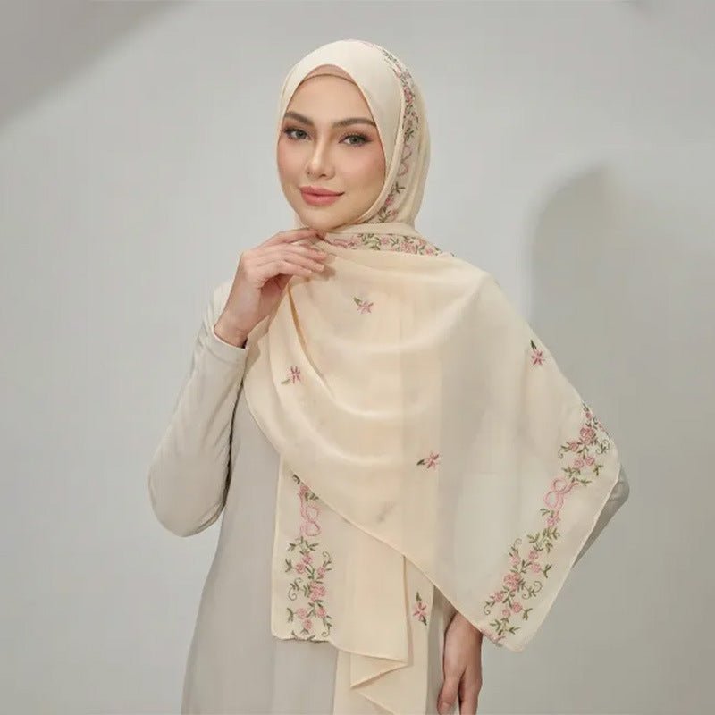 Foulard Hijab en Mousseline Brodée | Hijab en Mousseline avec Broderie (MH220)