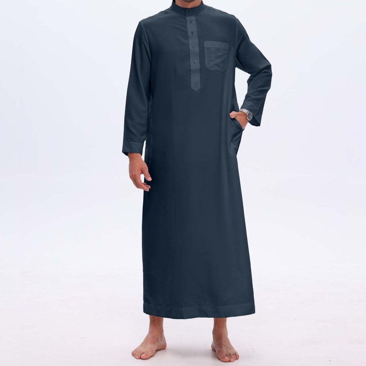 Thobe uni pour homme avec patte de boutonnage (MT036)