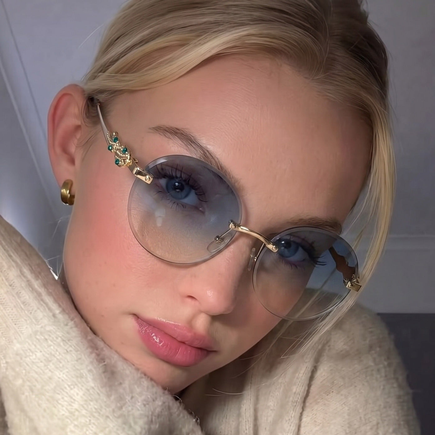 Lunettes de soleil ovales sans monture vintage (MAC446)