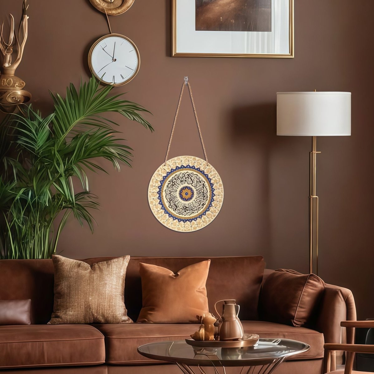 Décoration murale ronde en bois avec calligraphie arabe islamique (MAC408)