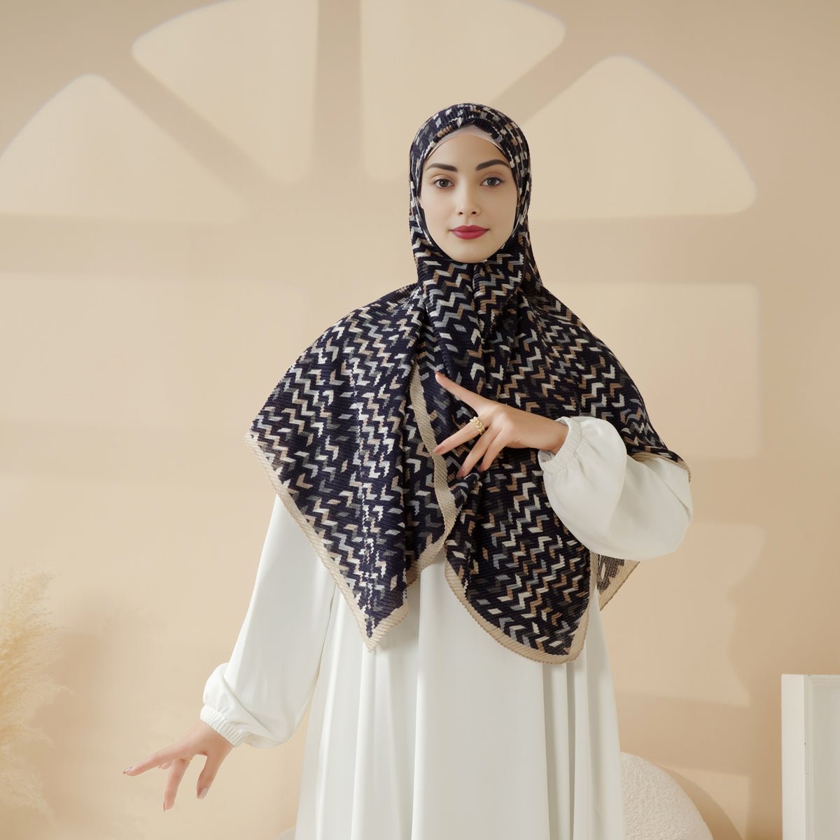 Châle plissé imprimé MH094 en mélange coton et lin
