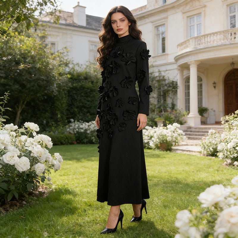 Robe Maxi à Appliqué Floral 3D (MS356)