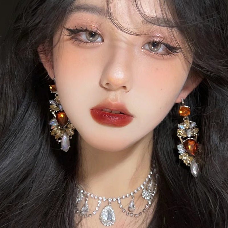 Boucles d'oreilles pendantes grand format à strass déclaration (MAC327)