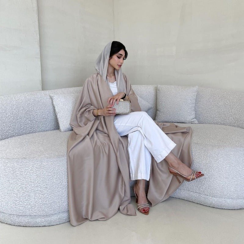 Robe Abaya à Manches Chauve-Souris Douces | Robe Cardigan en Satin à Col en V (MOA224)
