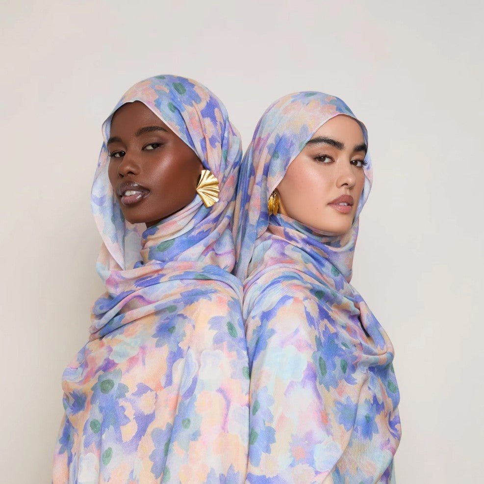 Foulard Hijab à Imprimé Floral Vibrant | Écharpe Botanique Légère (MH159)
