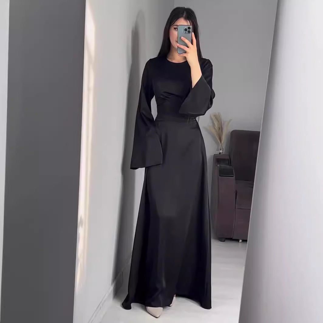 Abaya cintrée à la taille, abaya unie à bretelles (UKMA106)
