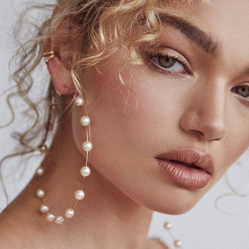 Boucles d'oreilles créoles surdimensionnées avec perles chics (MAC320)