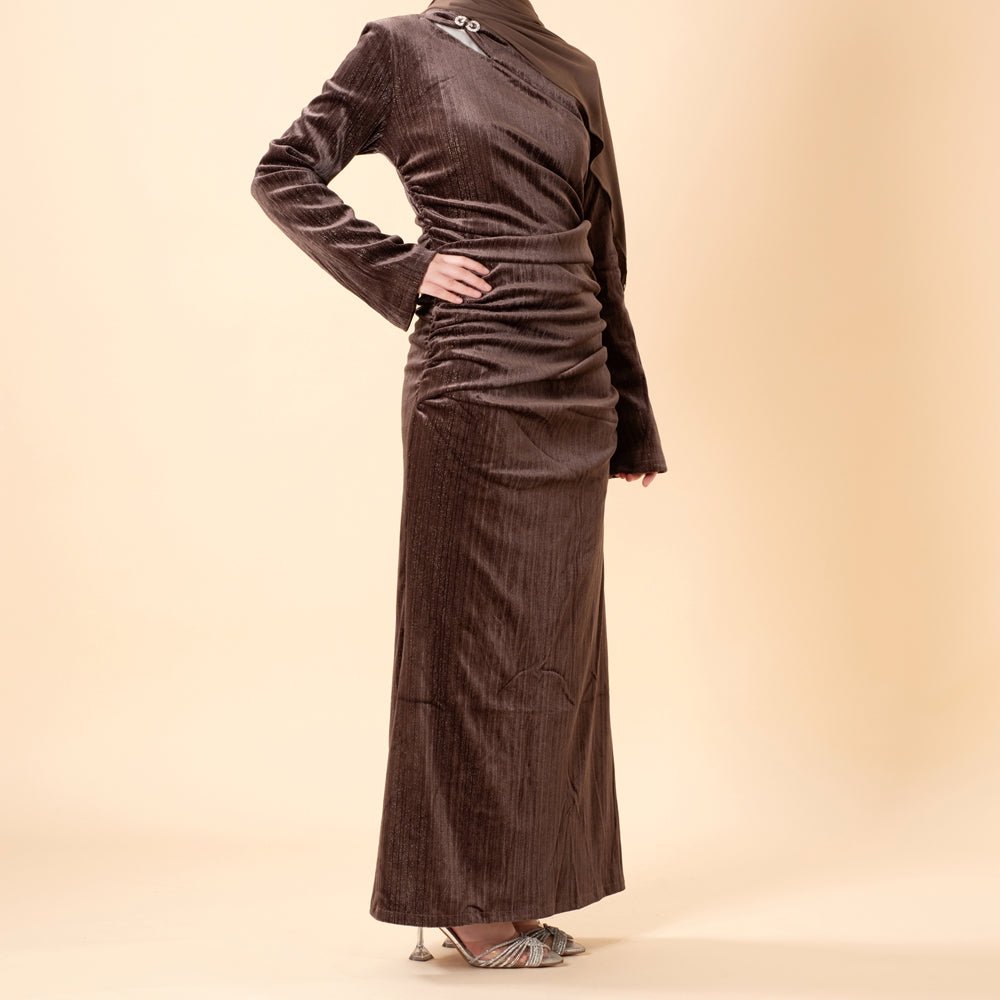 Robe Sirène en Velours Scintillant Froncée (MA358)