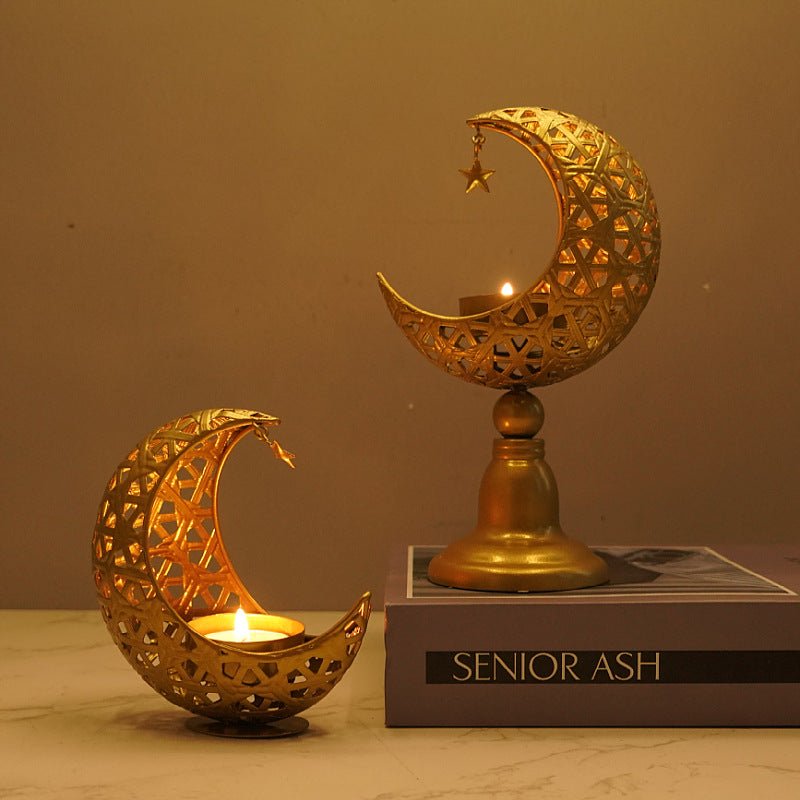 Bougeoir Lune Creuse – Accessoire Décoratif en Fer pour Ramadan (MAC379)
