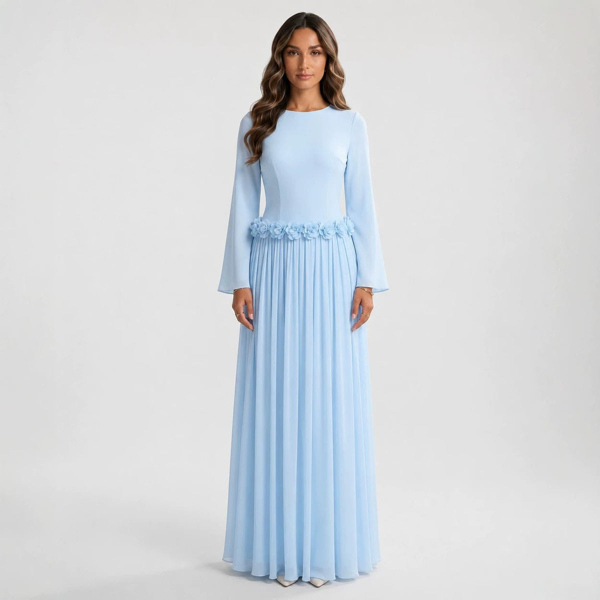 Robe Maxi Ajustée à la Taille 3D Rose(MS515)