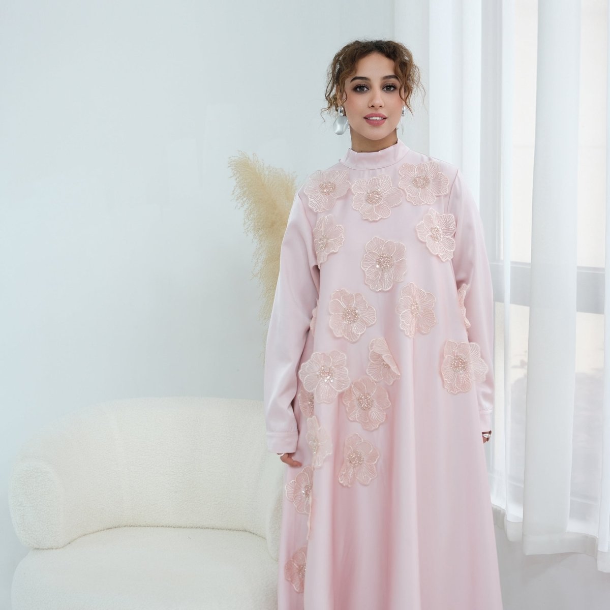 Robe Maxi Perlée Fleurs 3D (MA445)