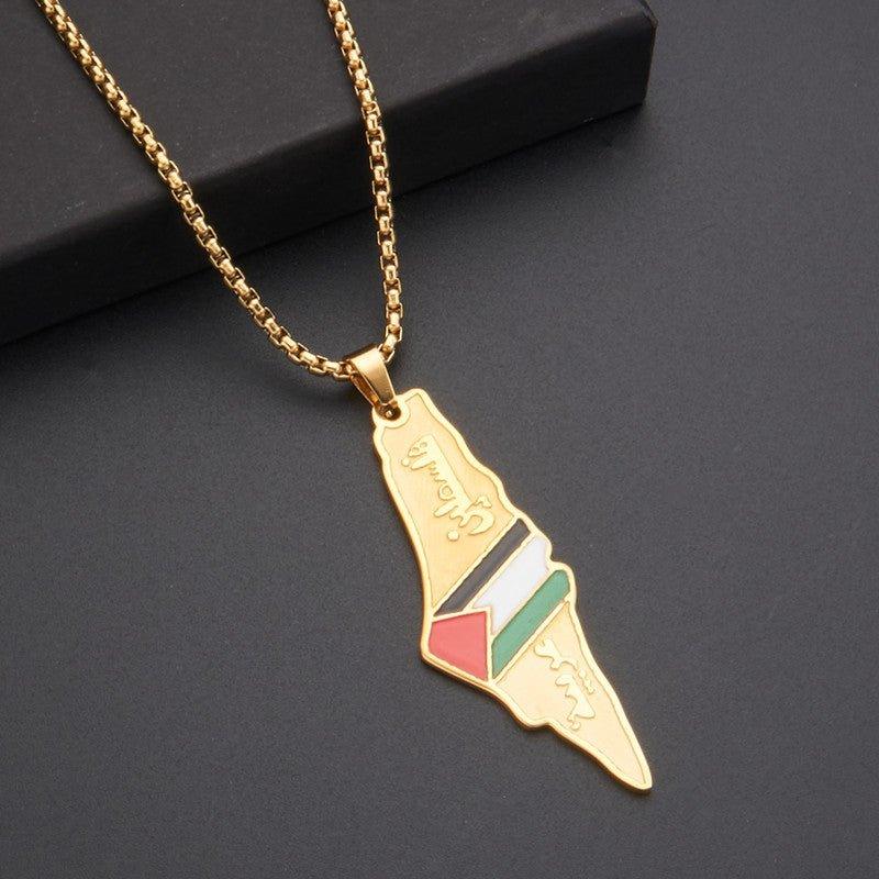 Collier MAC101 avec pendentif carte du drapeau palestinien, keffieh gravé collé, en acier inoxydable