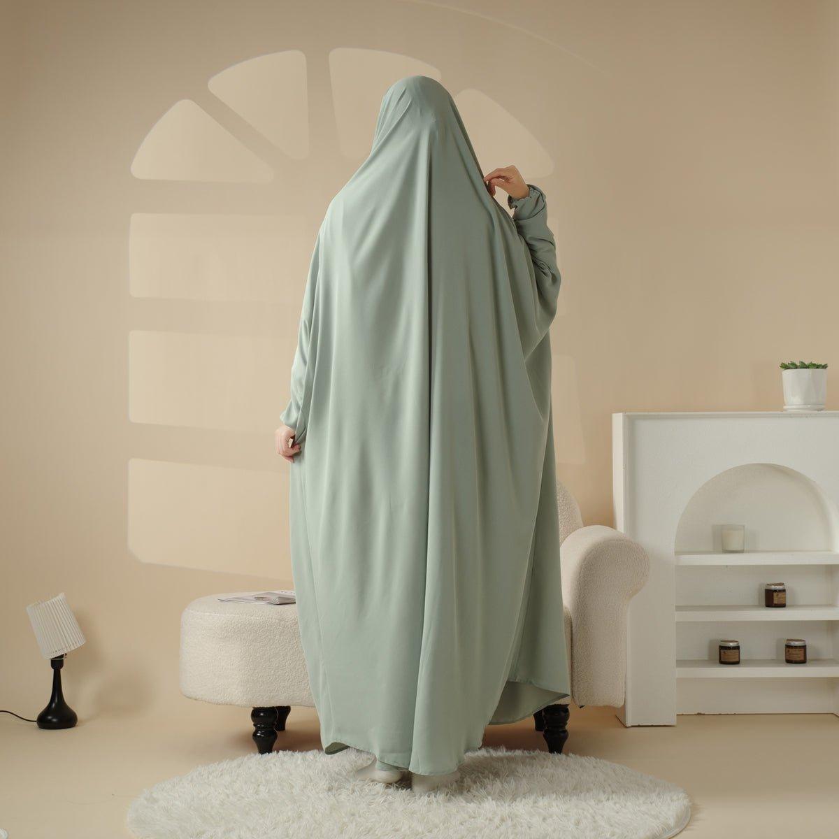 Jilbab uni 1 pièce avec niqab intégré en viscose (MJ005)