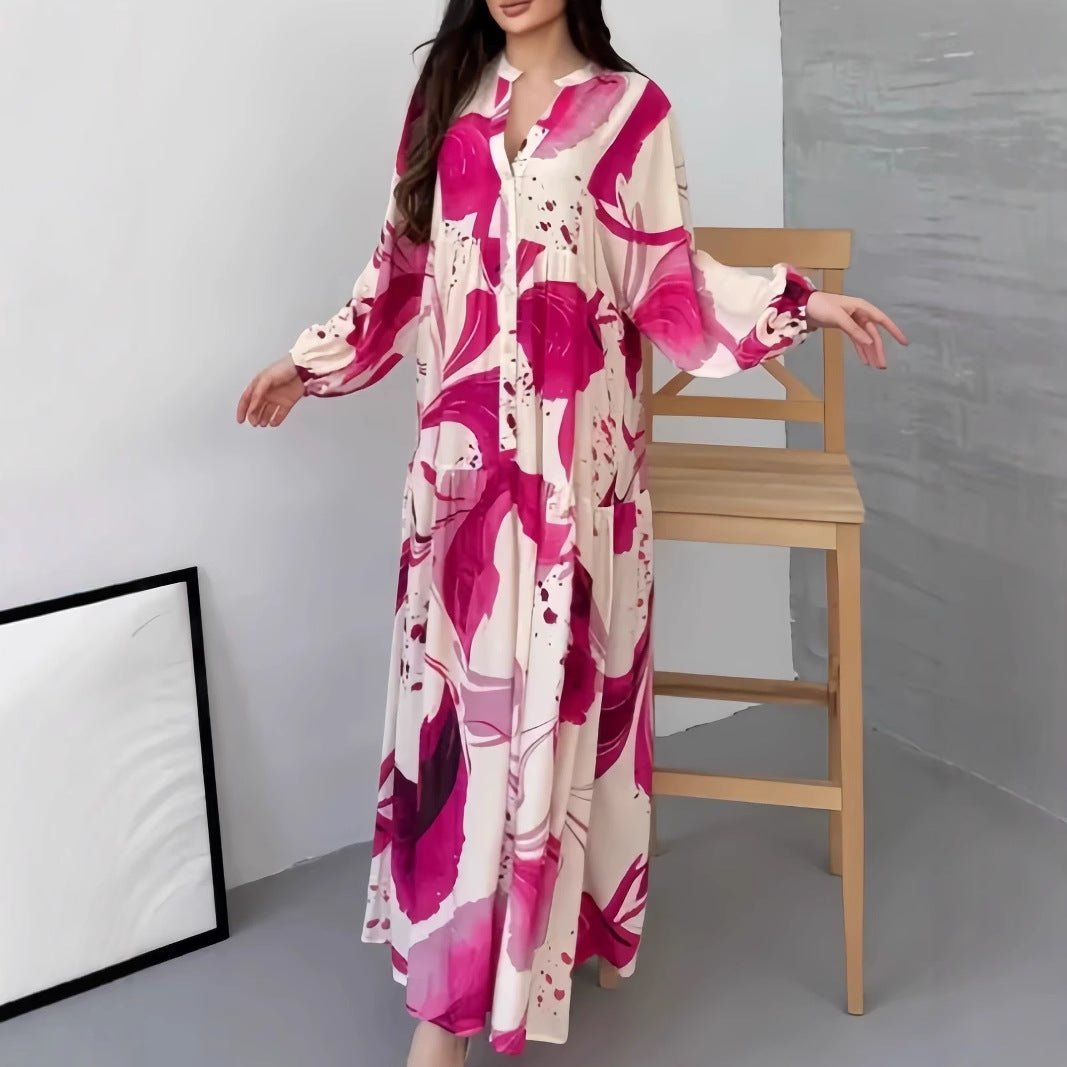 Robe Abaya coupe ample, col en V, manches longues (MA377)