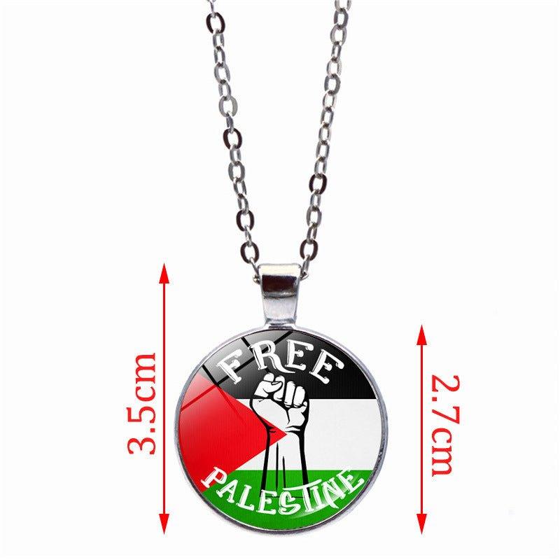MAC076 Collier pendentif Time Gem Keffieh Palestine Paix Anti-Guerre
