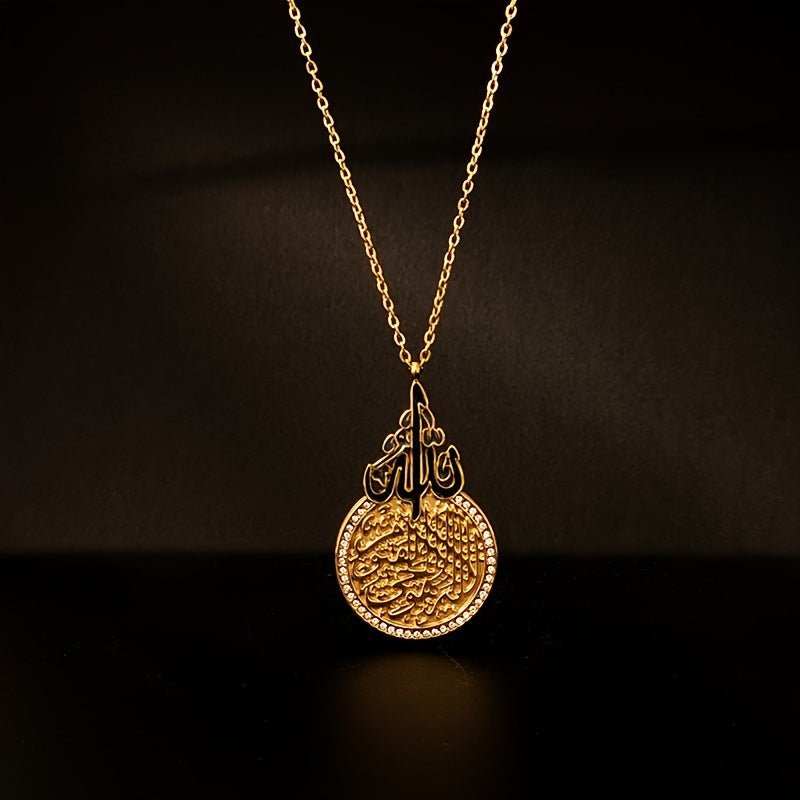 Collier rétro rond en zircon, ultra-brillant, en acier inoxydable moulé, effet goutte d'huile contrastée (MAC223) (AVEC BOÎTE CADEAU)