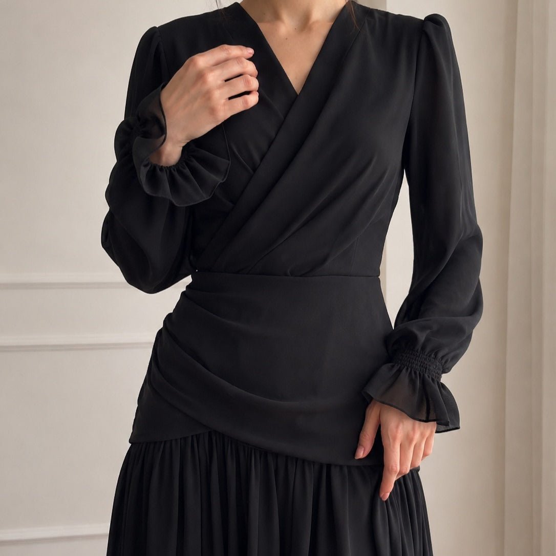 Robe longue encolure V Ruché à la taille Froncée(MS505)