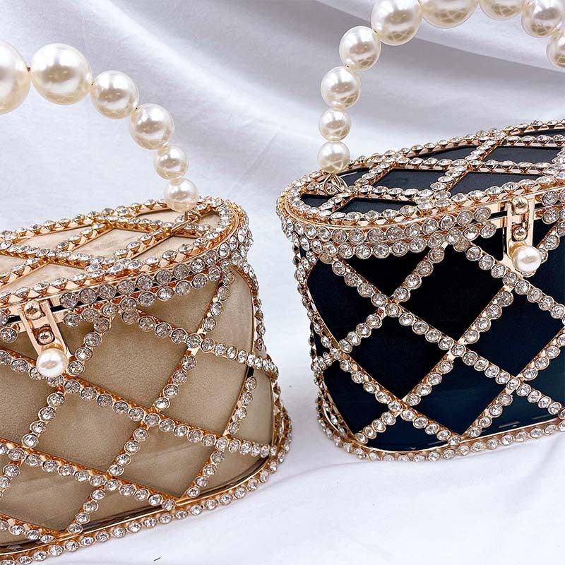 MAC022 Sac Panier Tendance à Perles en Bandoulière Diagonale