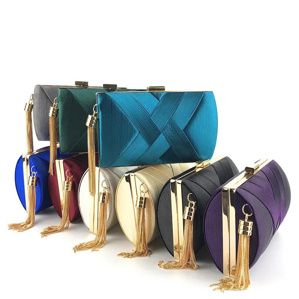 MAC032 Sac de soirée en soie pour femme avec pompon pendentif élégant