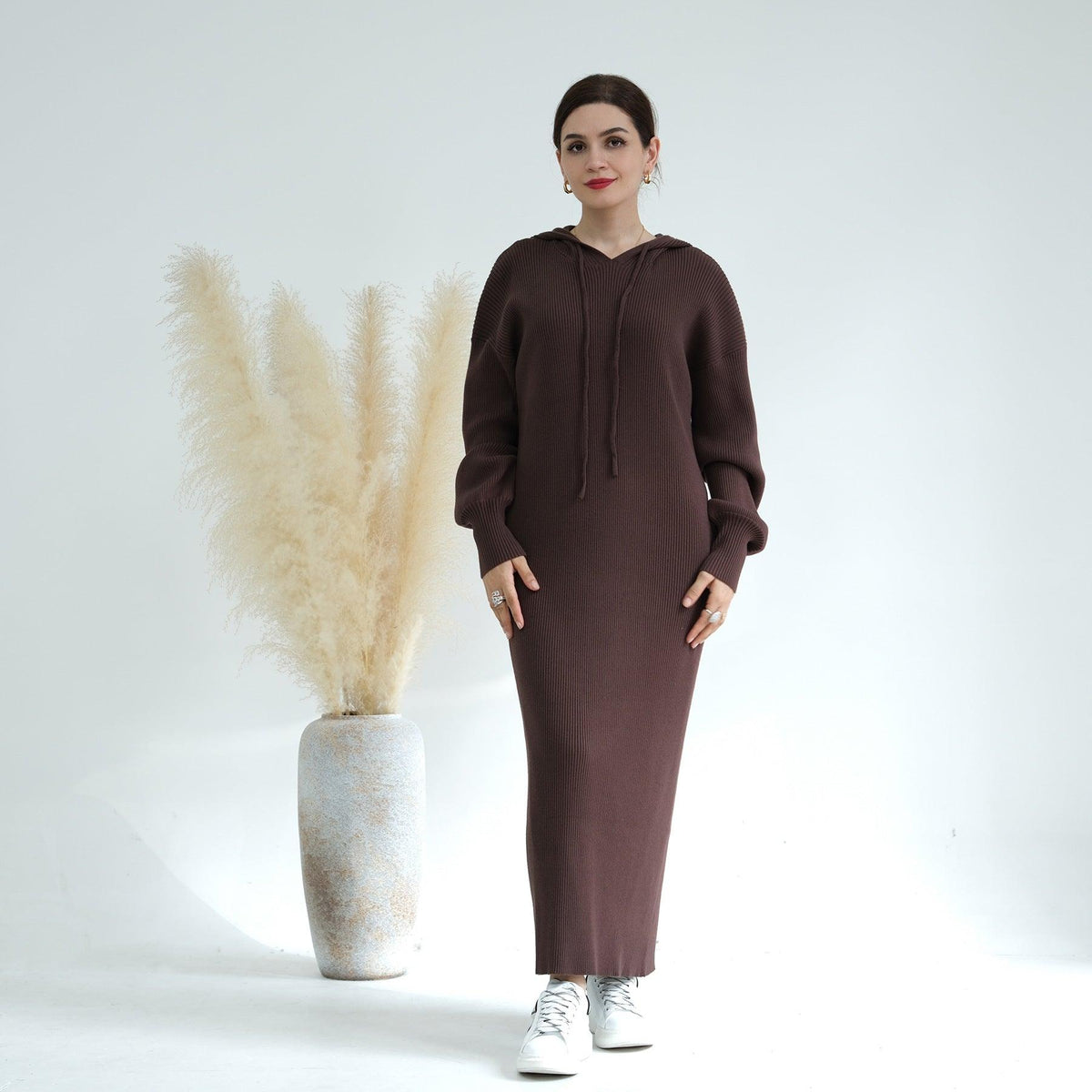 Robe pull en maille épaissie MS027, coupe ample pour l'hiver