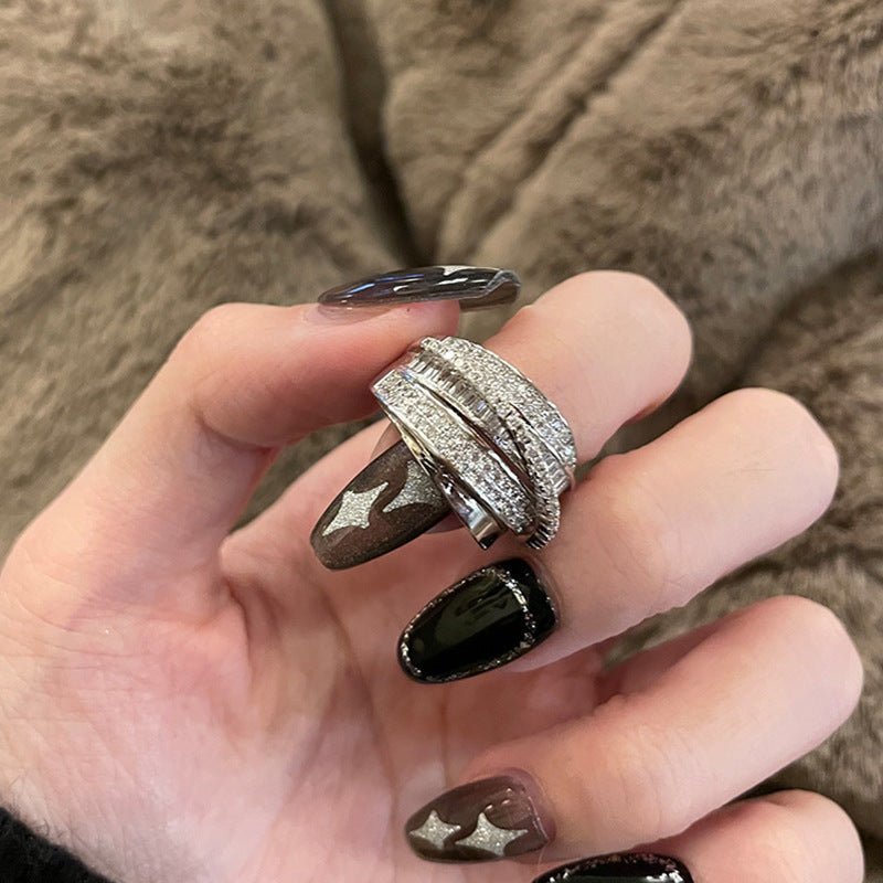 MAC187 Bague Ouverte Multicouche Personnalisée en Cuivre Sertie de Zircons
