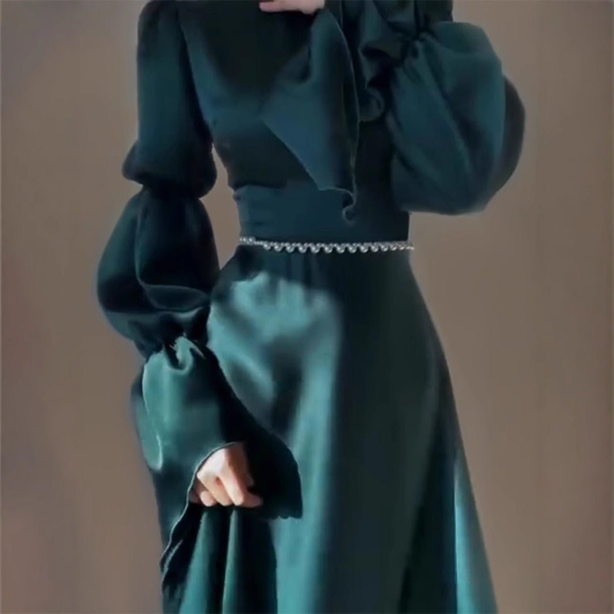 Robe Abaya Longue Coupe Slim de Luxe | Robe Maxi Vert Émeraude (MA217)