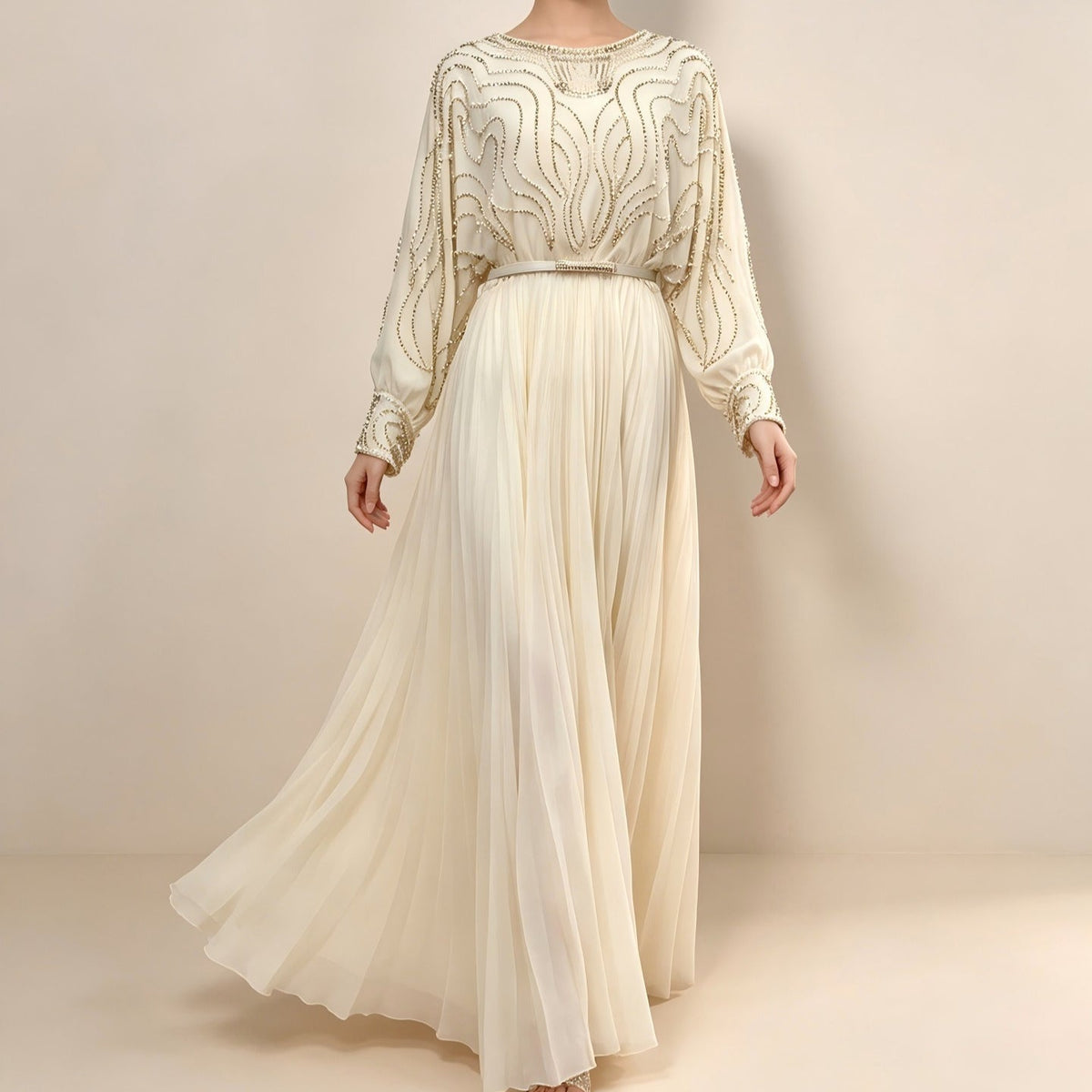 Robe Maxi Batwing Perlée et Cristal (MS529)