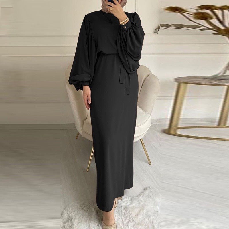 Abaya élégante unie à manches bouffantes (MA092)