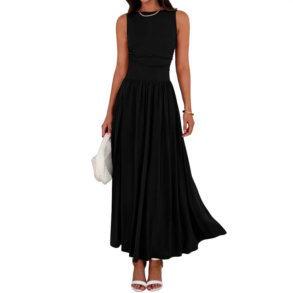 Robe Maxi Sans Manches à Taille Froncée avec Poches (MA395)