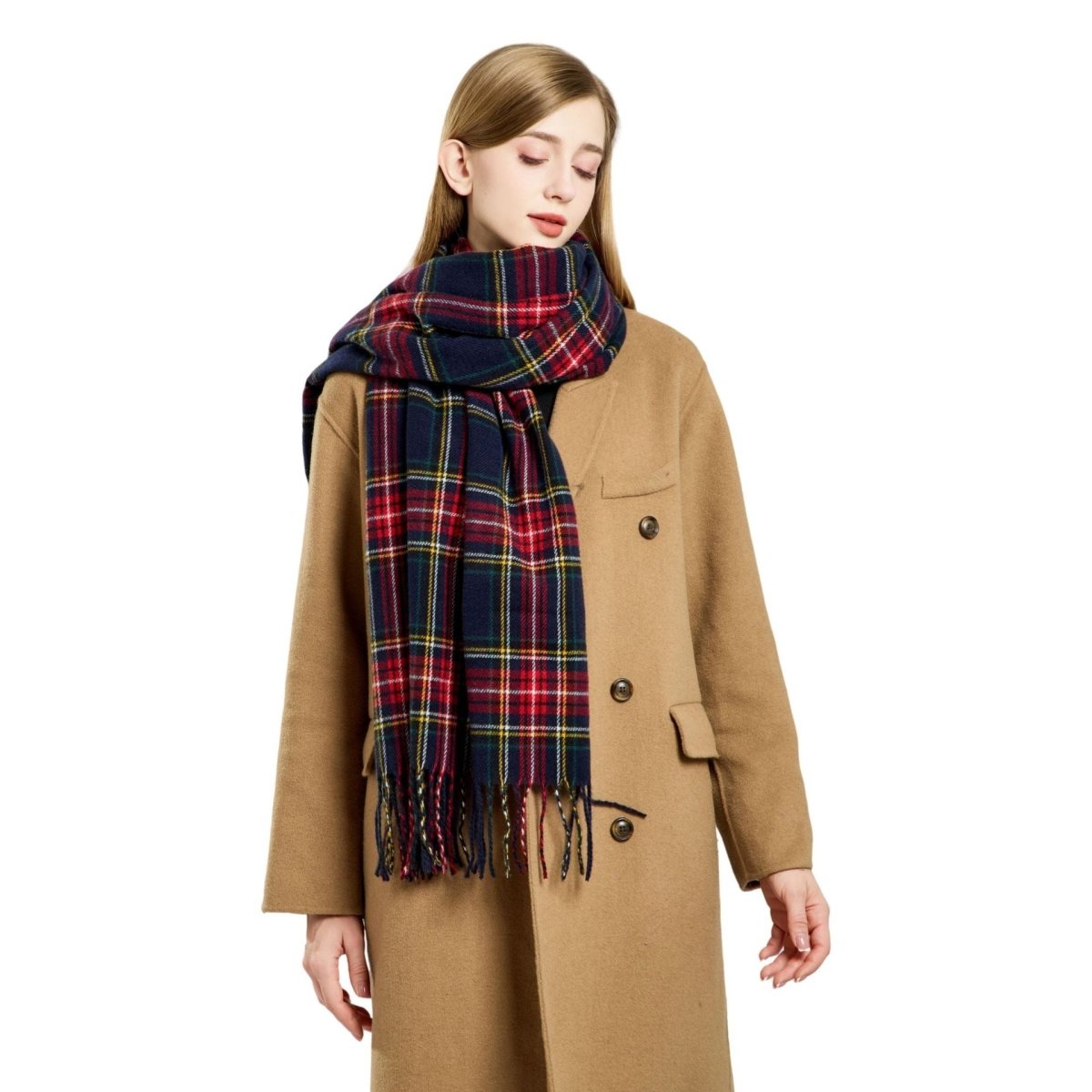 Écharpe à carreaux avec franges, en fausse laine, chaude, accessoire de mode hiver (MAC332)