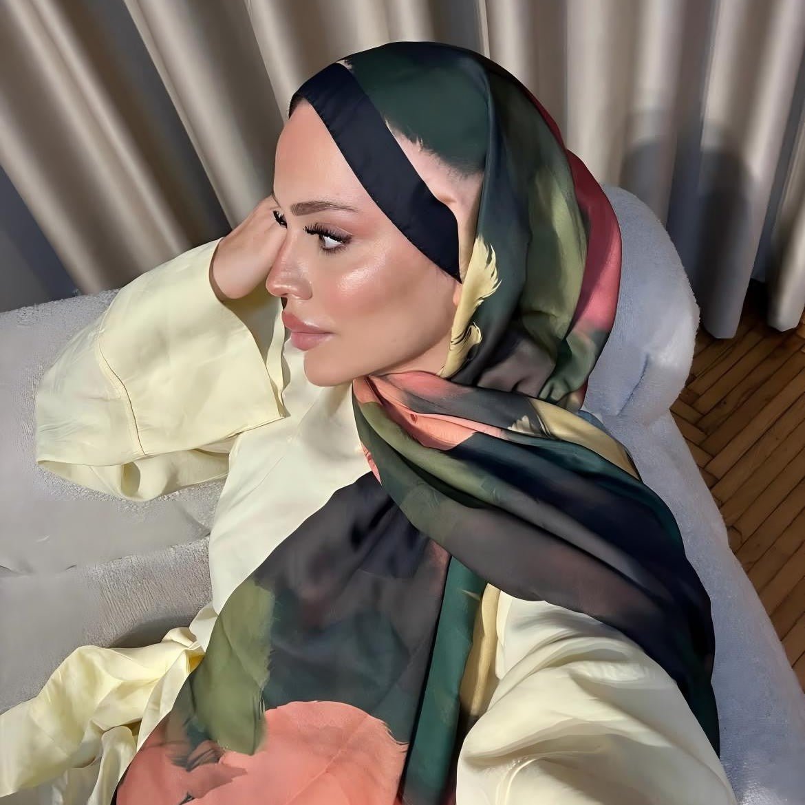Foulard Hijab en Satin Imprimé | Foulard Hijab en Satin Imprimé (MH217)