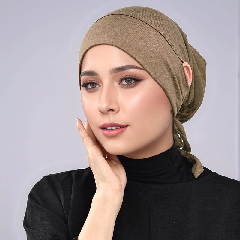 Sous-bonnet en coton mercerisé à nouer avec ouvertures pour les oreilles (MH204)
