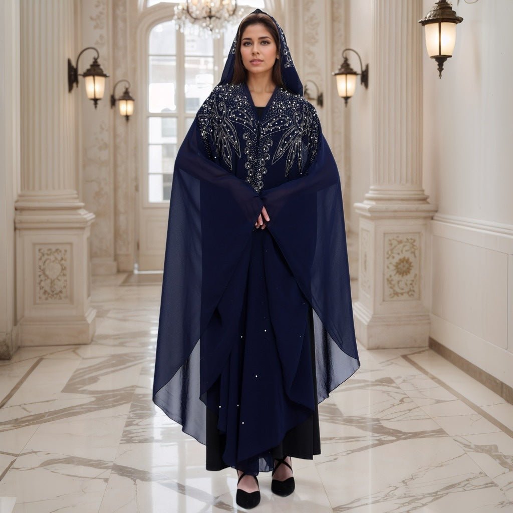 Cape Abaya à capuche ornée de cristaux et de perles (MA366)