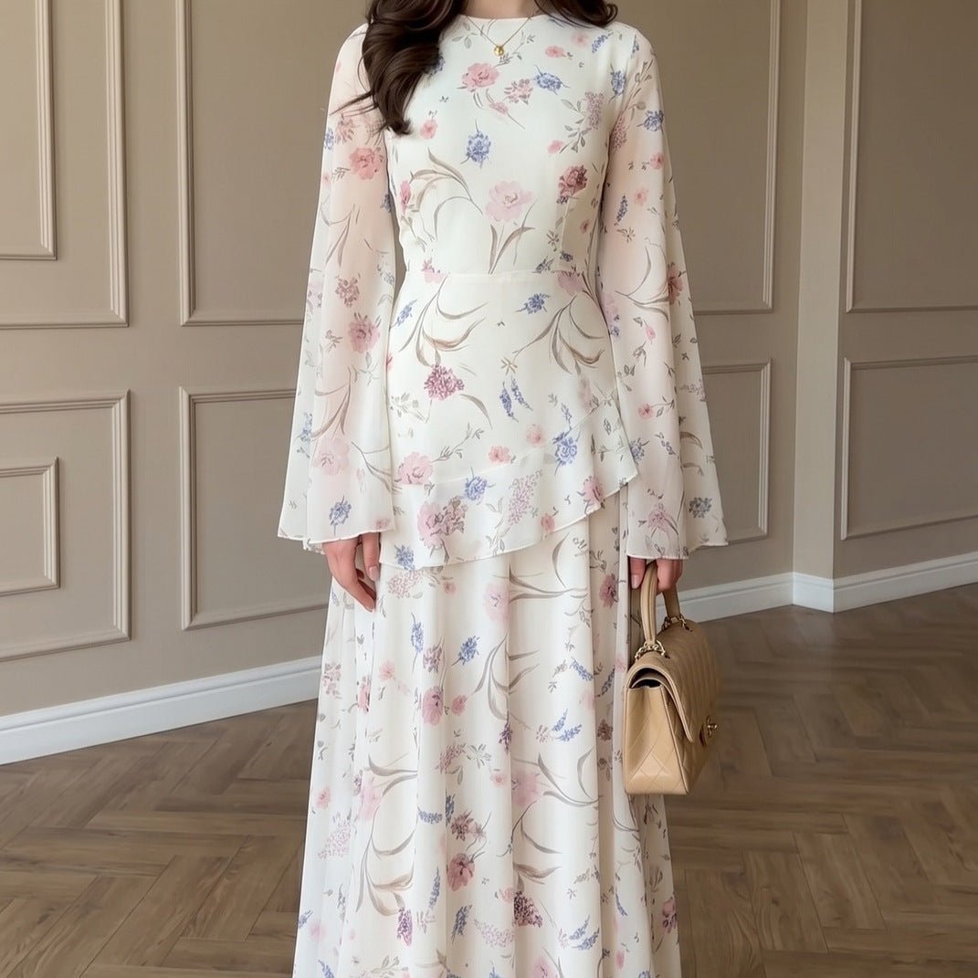 Robe Maxi en Mousseline Florale (MS432)