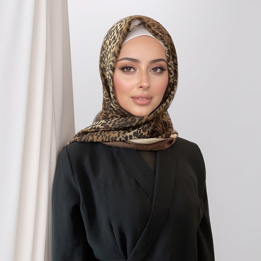 Foulard Hijab Carré Imprimé Léopard (MH182)