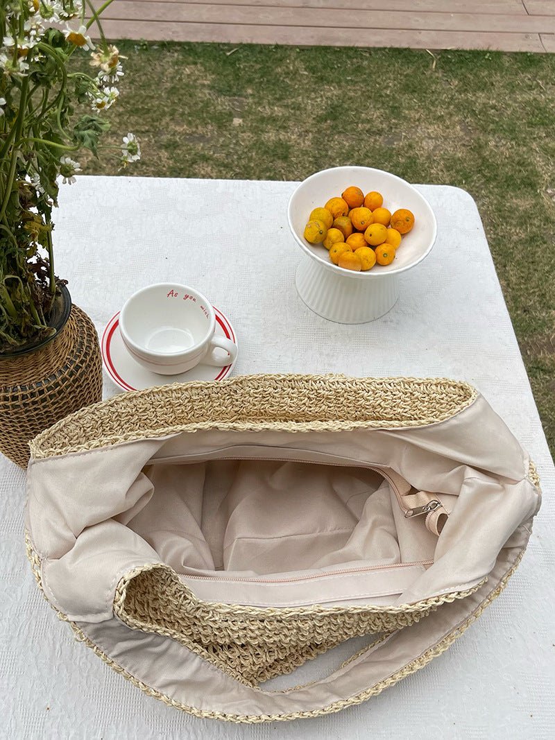 Sac de plage en paille pour femme, tendance et polyvalent, grande capacité, style vacances, sac fourre-tout en paille (MAC241)