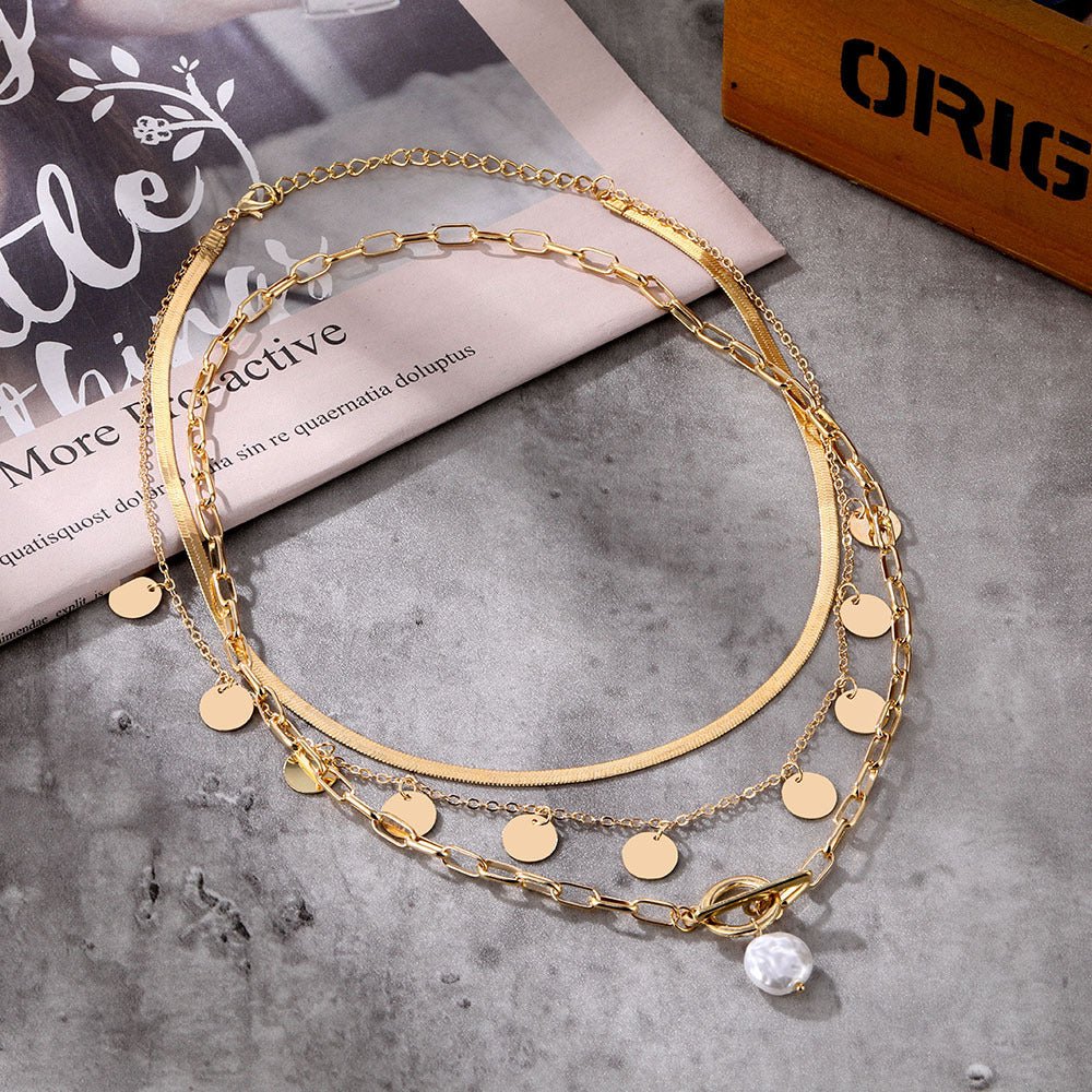 Collier rétro personnalisé multi-rangs avec pendentif fermoir OT et perle (MAC209)