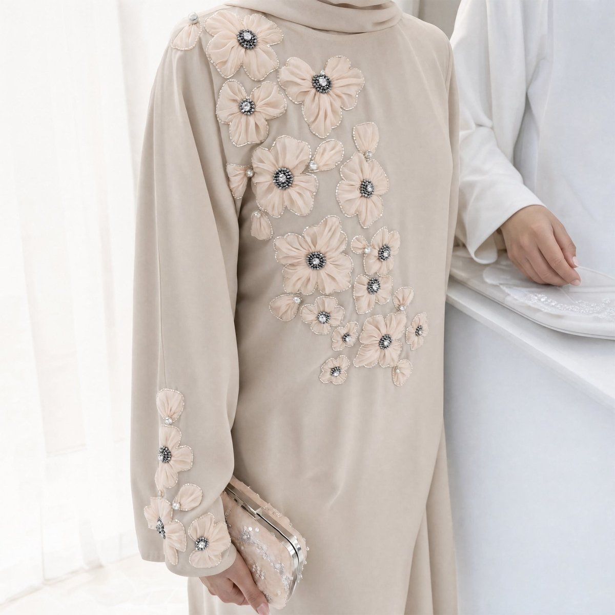 Robe Maxi Floral 3D Perlée à la Main (MA466)