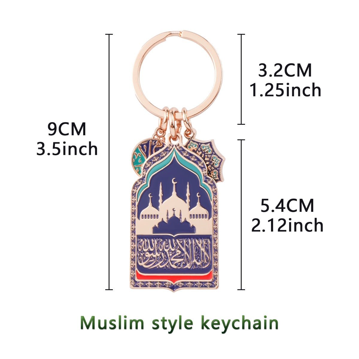 Porte-clés Mosquée pour Voiture | Chapelet de Prière Islamique en Perles Doré Rose avec Breloque Mosquée en Émail Bleu (MAC254)