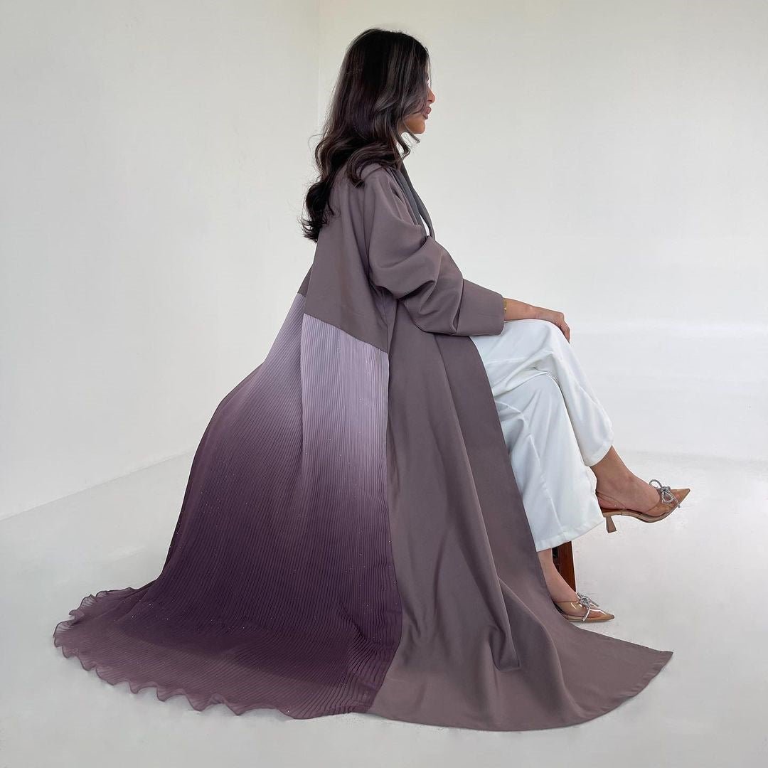 Robe Abaya Plissée Élégante à Dégradé | Robe Longue en Mousseline Pudique pour Femme Musulmane (MOA223)