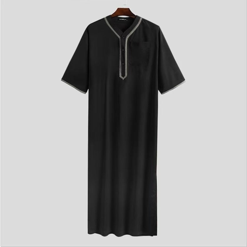 Thobe Brodé Premium Bordeaux Long pour Homme, Mode Islamique Modeste, Robe Musulmane à Capuche (MT027)