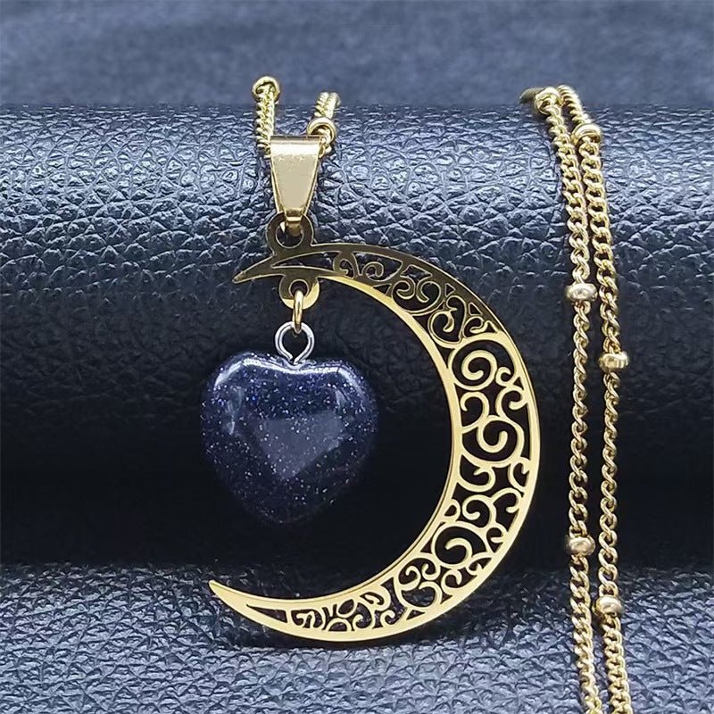 Collier de luxe en acier titane, forme cœur et lune (MAC227)