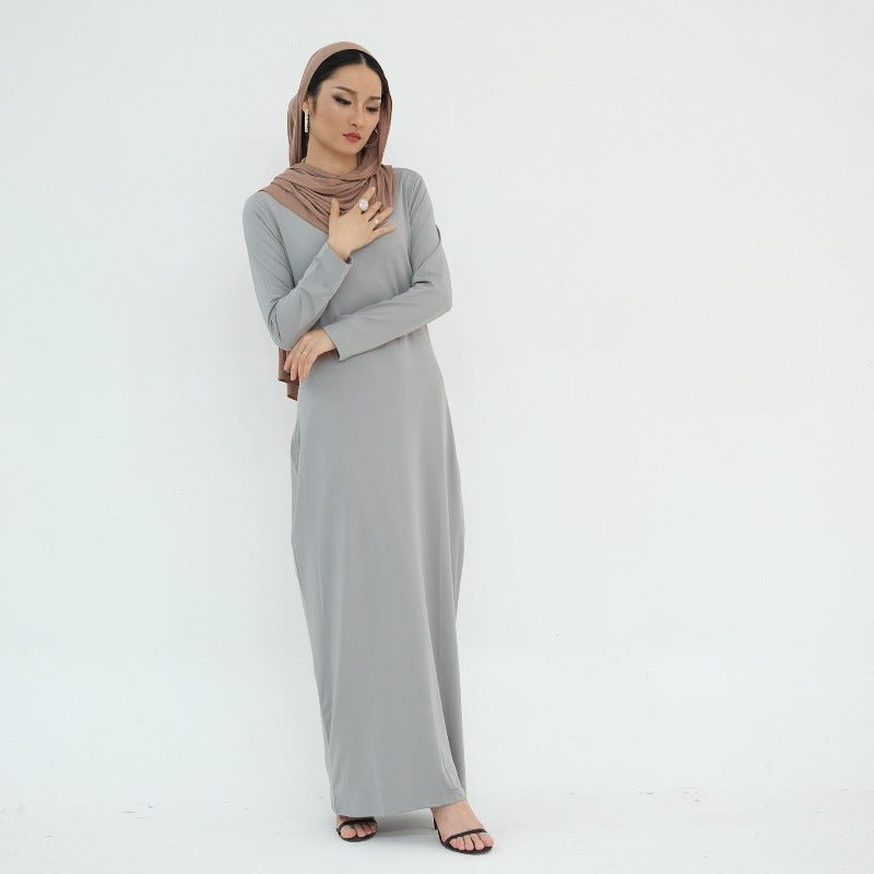 Robe de base essentielle en soie de lait ultra longue, douce et superposable | Robe maxi à enfiler, col rond (MA319)