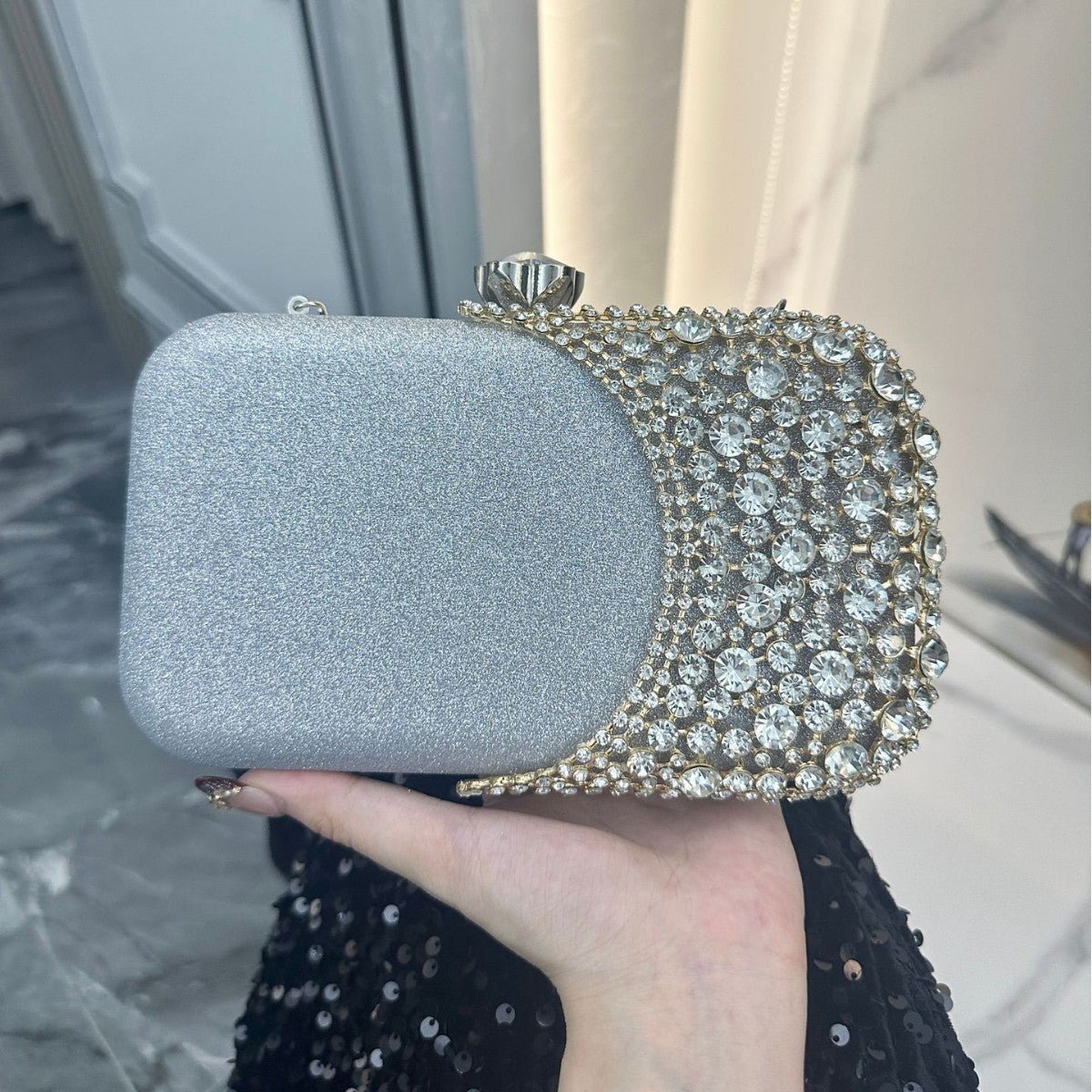 Pochette de soirée strassée | Sac de fête à cristaux avec chaîne (MAC353)