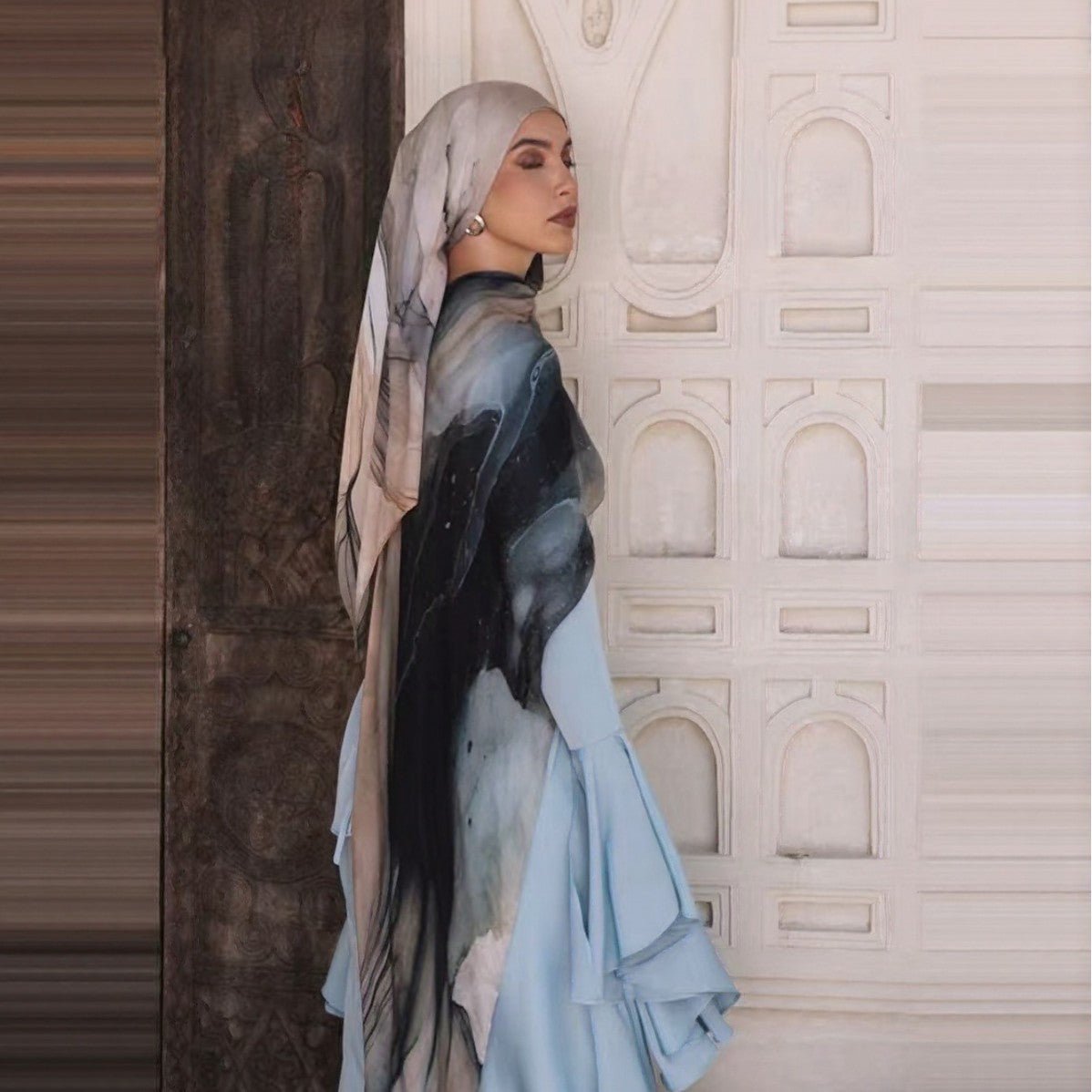 Écharpe Hijab en Coton Imprimé | Foulard Long Doux et Respirant (MH201)
