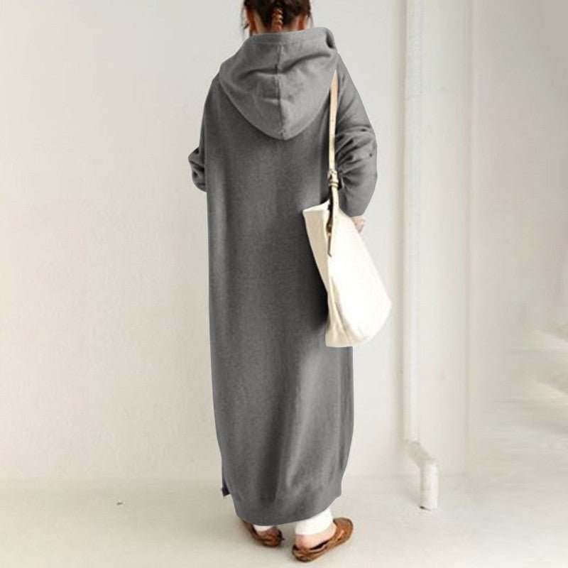 Robe Maxi à Capuche Zippée Oversize | Abaya Robe Polaire (MS163)