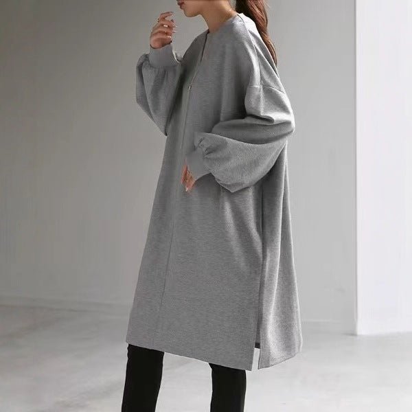 Sweat Tunique Oversize en Coton | Haut Pull Col en V Manches Longues (MS210)